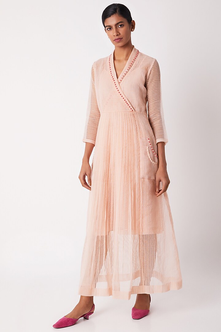 Blush Pink Sheer Pleated Summer Dress With Slip by Tahweave at Pernia's Pop Up Shop