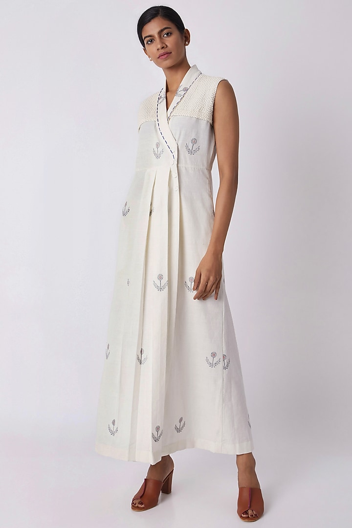 Off White Jamdani Wrap Dress by Tahweave