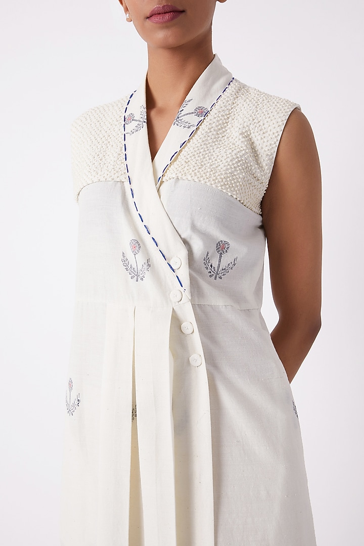 Off White Jamdani Wrap Summer Dress by Tahweave at Pernia's Pop Up Shop
