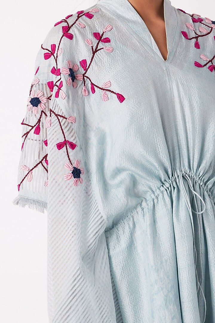 Light Blue Shibori Summer Dress With Drawstrings by Tahweave at Pernia's Pop Up Shop