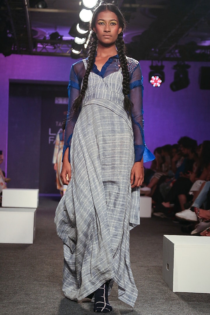 Ice Blue Striped Drape Summer Dress by Tahweave at Pernia's Pop Up Shop