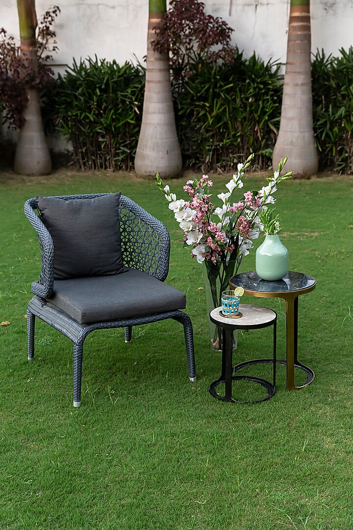 Antique Brass Finished & Graphite Black Marble Nesting Tables (Set of 2) by Taho Living at Pernia's Pop Up Shop