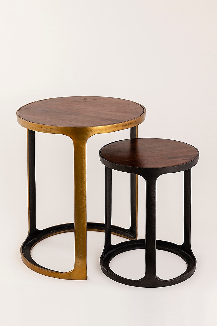 Antique Brass Finished & Graphite Black Mango Wood Nesting Tables (Set of 2) by Taho Living