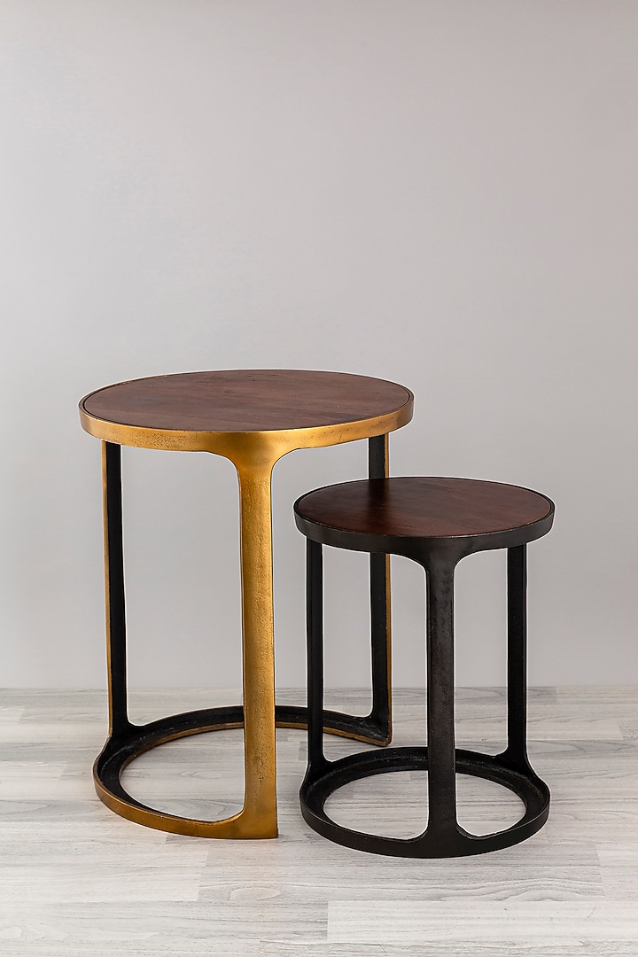 Antique Brass Finished & Graphite Black Mango Wood Nesting Tables (Set of 2) by Taho Living at Pernia's Pop Up Shop