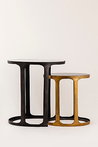 Graphite Black & Antique Brass Finished Marble Nesting Tables (Set of 2) by Taho Living