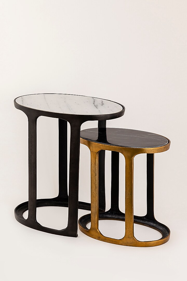 Graphite Black & Antique Brass Finished Marble Nesting Tables (Set of 2) by Taho Living at Pernia's Pop Up Shop