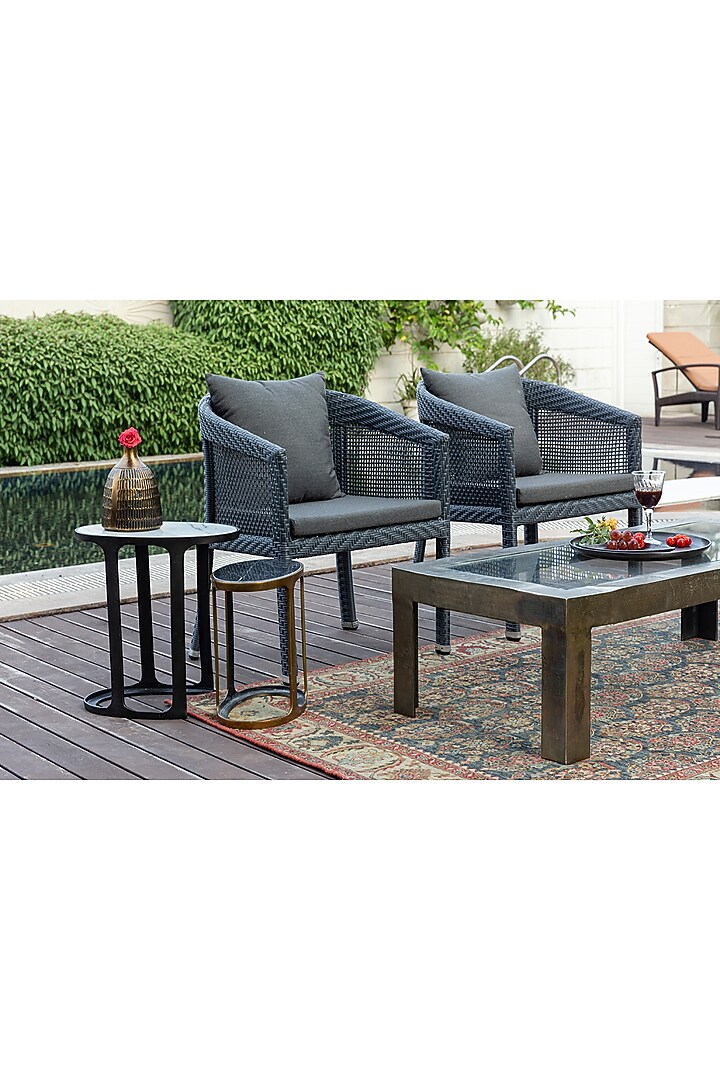 Graphite Black & Antique Brass Finished Marble Nesting Tables (Set of 2) by Taho Living at Pernia's Pop Up Shop