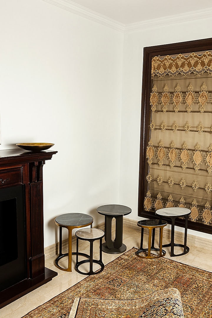 Graphite Black & Antique Brass Finished Marble Nesting Tables (Set of 2) by Taho Living at Pernia's Pop Up Shop