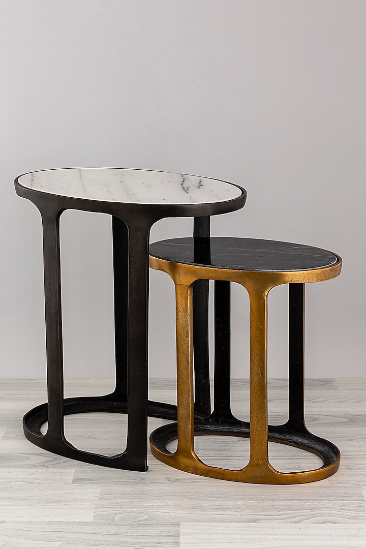 Graphite Black & Antique Brass Finished Marble Nesting Tables (Set of 2) by Taho Living at Pernia's Pop Up Shop