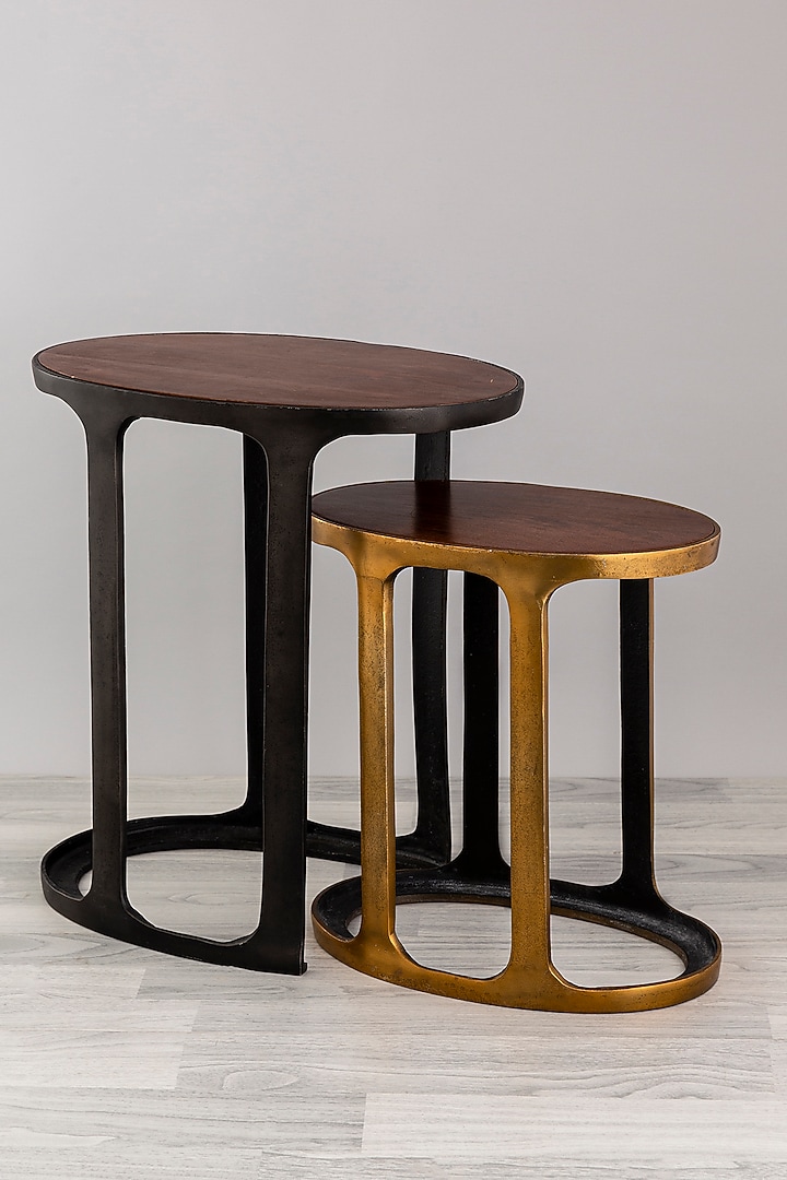 Graphite Black & Antique Brass Finished Mango Wood Nesting Tables (Set of 2) by Taho Living at Pernia's Pop Up Shop