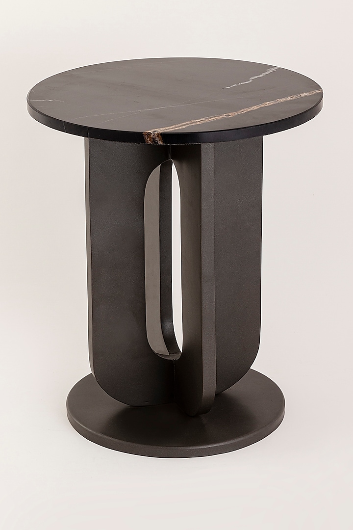Antique Zinc Finished Iron & Marble End Table by Taho Living