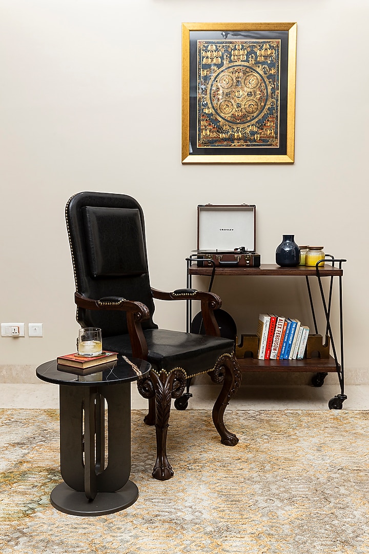 Antique Zinc Finished Iron & Marble End Table by Taho Living at Pernia's Pop Up Shop