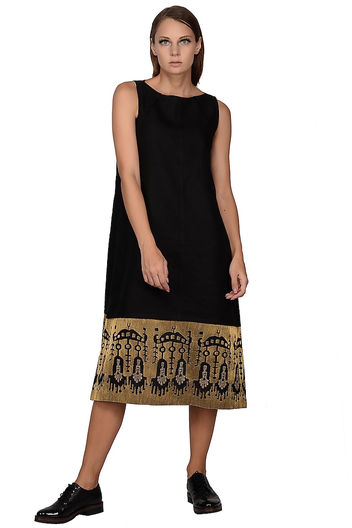 Black Embroidered Midi Dress by Taika By Poonam Bhagat