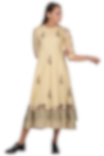 Beige Embroidered Layered Midi Dress by Taika By Poonam Bhagat