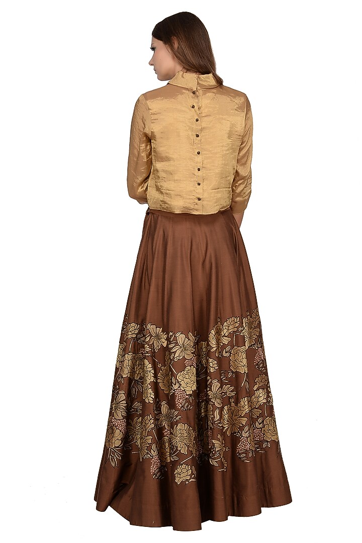 Brown & Beige Embroidered Skirt Set by Taika By Poonam Bhagat at Pernia's Pop Up Shop