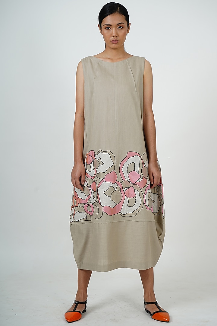 Grey Embroidered Midi Dress by Taika By Poonam Bhagat