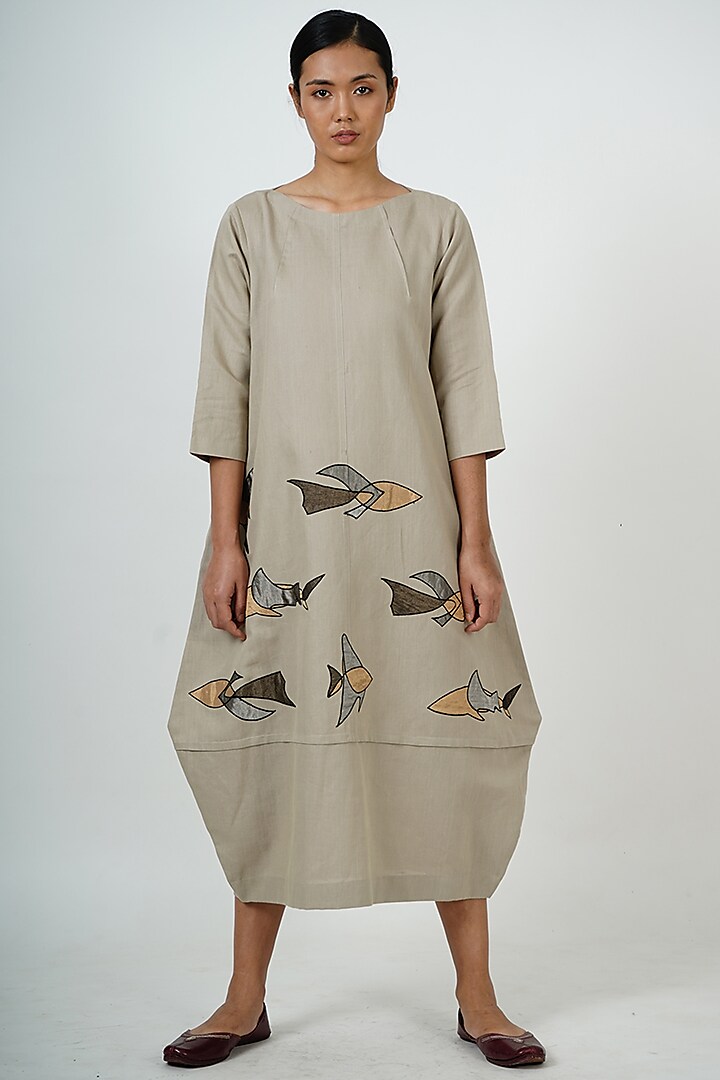 Grey Gold Embroidered Midi Dress by Taika By Poonam Bhagat