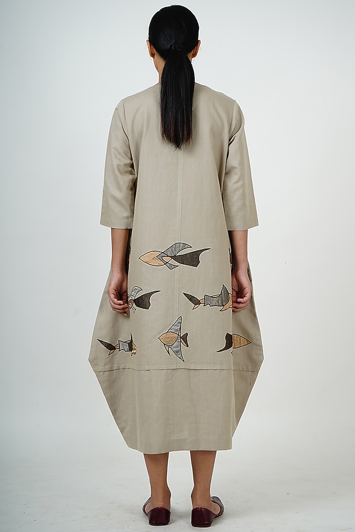 Grey Gold Embroidered Midi Vacation Dress by Taika By Poonam Bhagat at Pernia's Pop Up Shop
