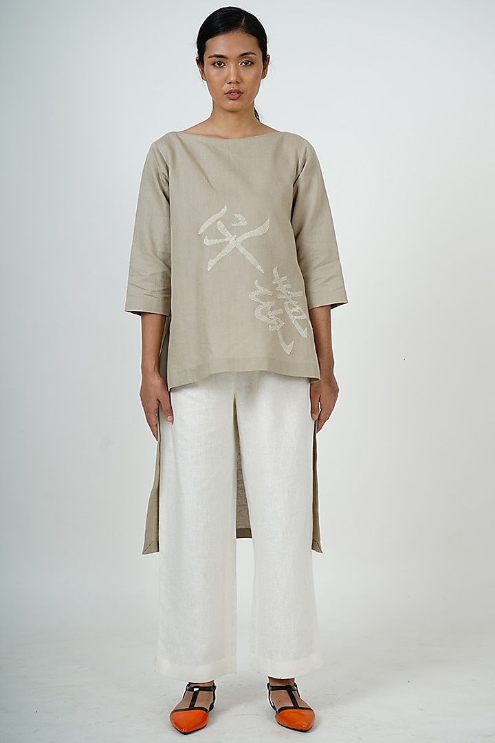 Grey Embroidered High-Low Tunic Set by Taika By Poonam Bhagat