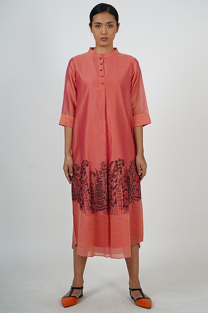 Burnt Peach Embroidered Tunic by Taika By Poonam Bhagat