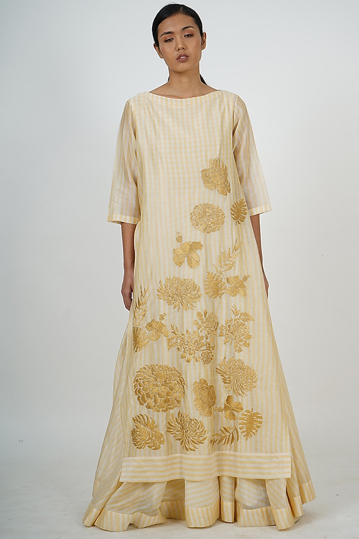Lemon Yellow Embroidered Tunic by Taika By Poonam Bhagat