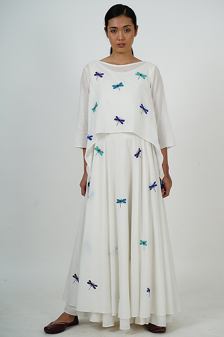 White Embroidered Maxi Dress by Taika By Poonam Bhagat
