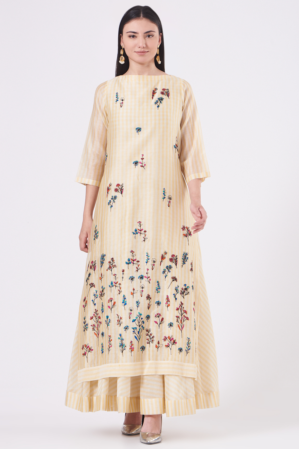 Lemon Embroidered Layered Dress by Taika By Poonam Bhagat