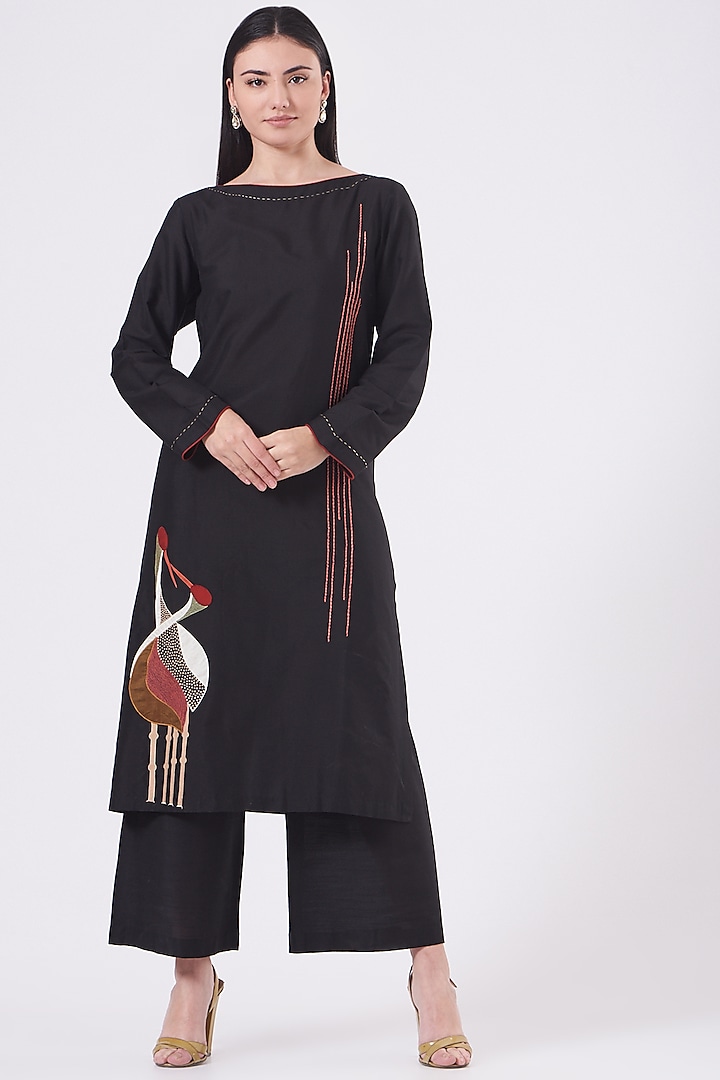 Black Cotton Silk Tunic Set by Taika By Poonam Bhagat
