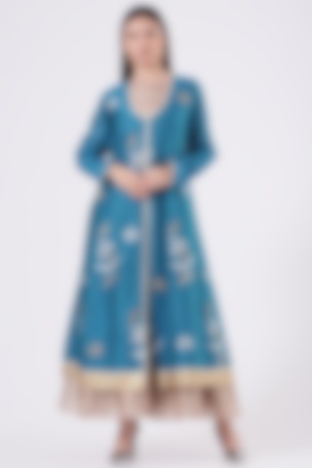 Teal Embroidered Anarkali Set by Taika By Poonam Bhagat