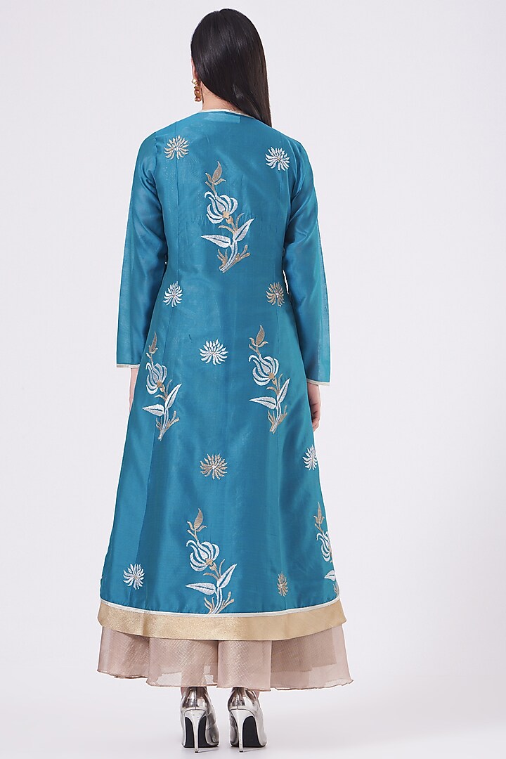 Teal Embroidered Wedding Anarkali Set by Taika By Poonam Bhagat at Pernia's Pop Up Shop