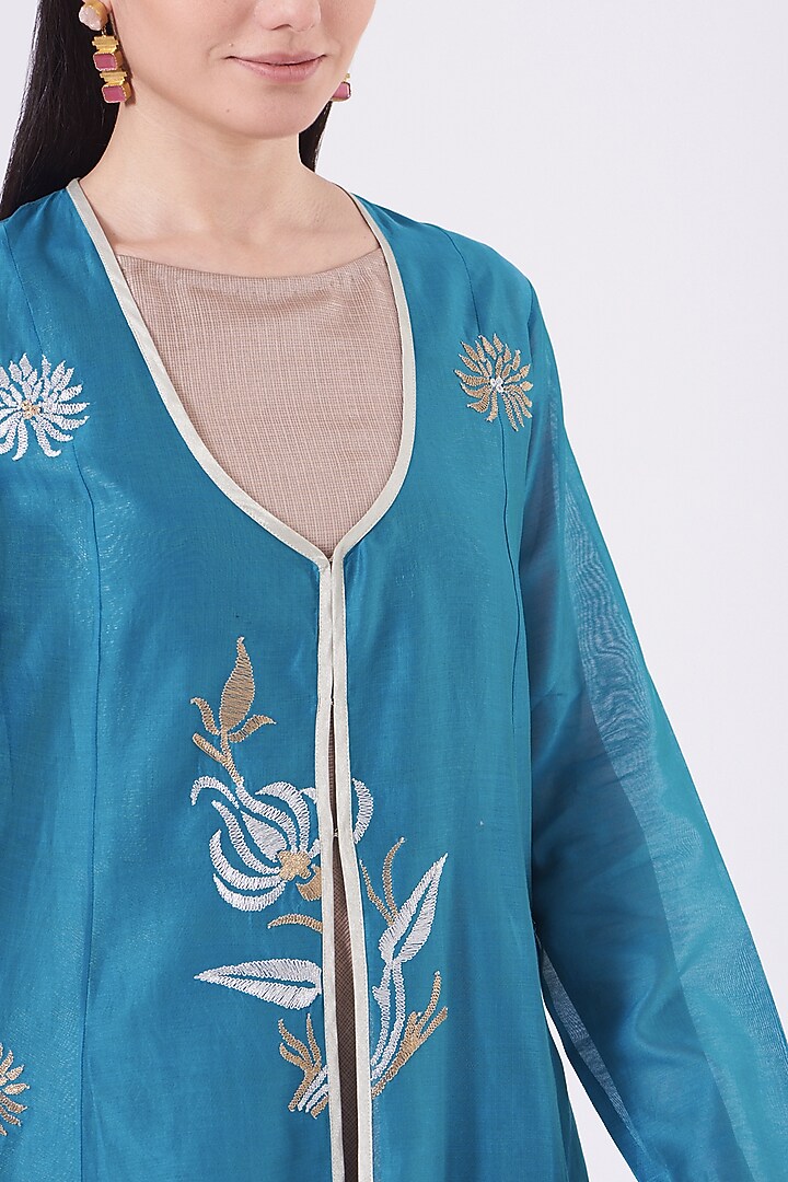 Teal Embroidered Wedding Anarkali Set by Taika By Poonam Bhagat at Pernia's Pop Up Shop