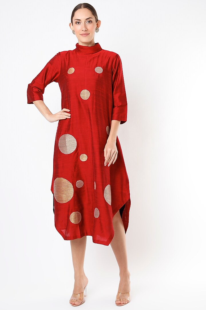 Burgundy Embroidered Vacation Dress by Taika By Poonam Bhagat at Pernia's Pop Up Shop