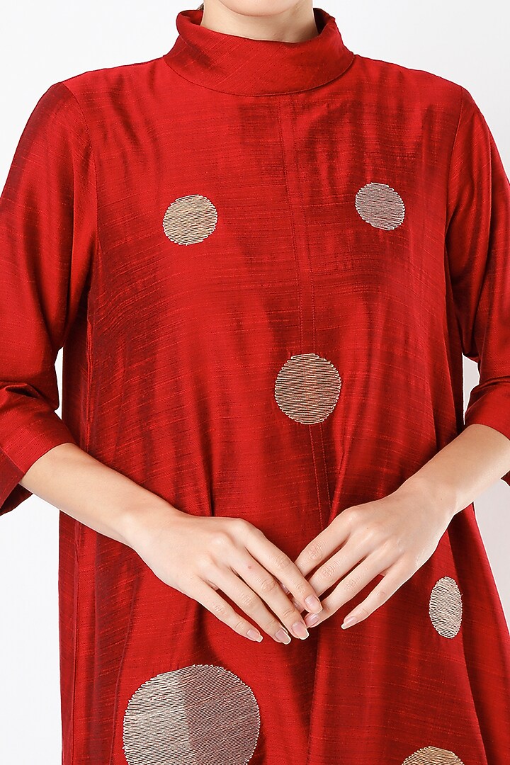 Burgundy Embroidered Vacation Dress by Taika By Poonam Bhagat at Pernia's Pop Up Shop
