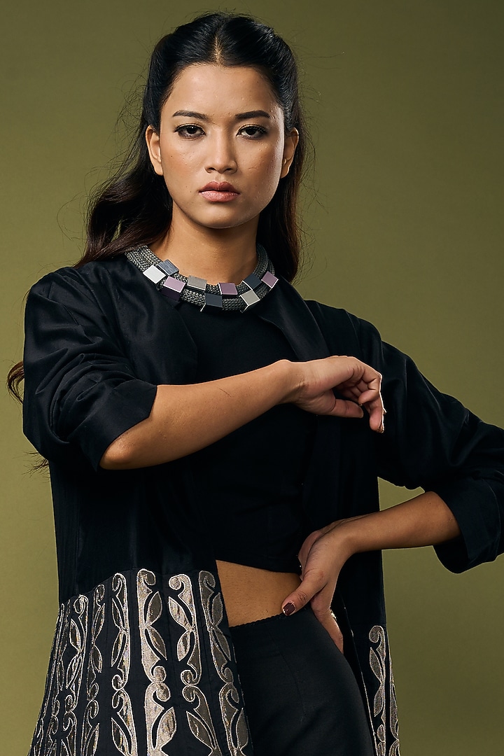 Black Embroidered Wedding Anarkali Set by Taika By Poonam Bhagat at Pernia's Pop Up Shop