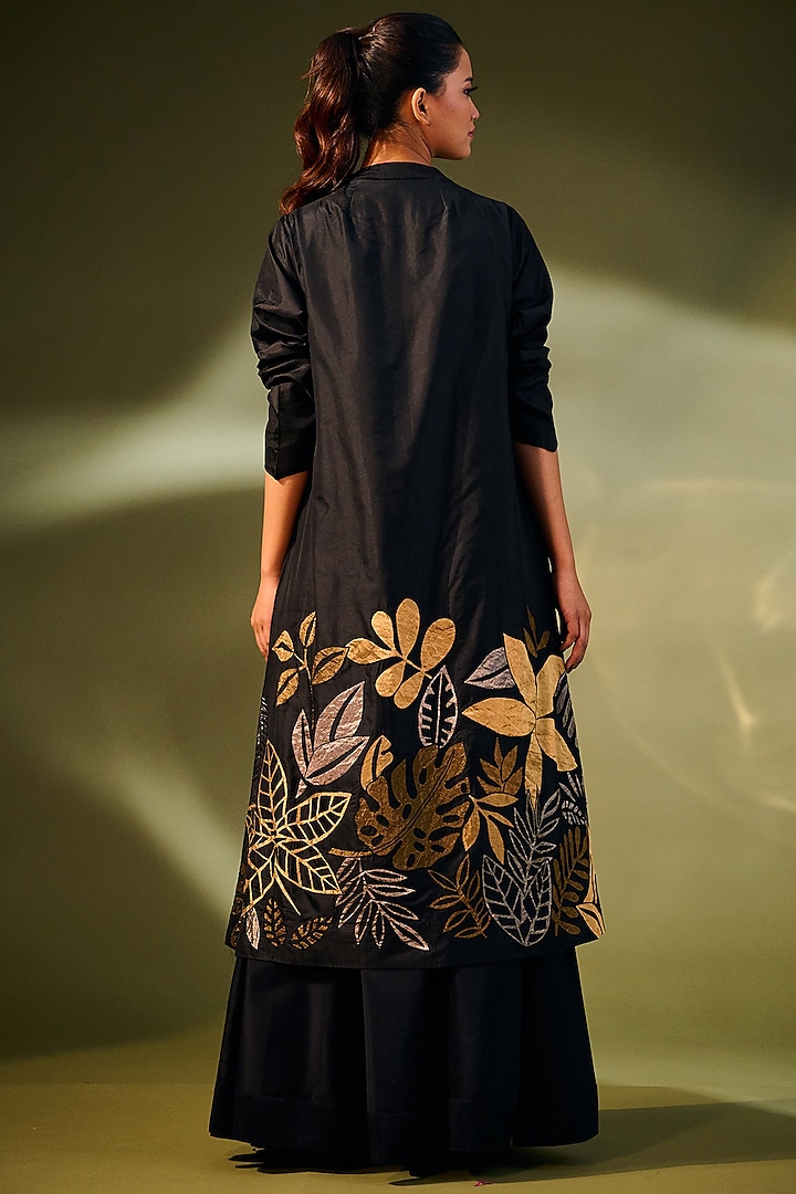 Black Silk Embroidered Jacket by Taika By Poonam Bhagat at Pernia's Pop Up Shop