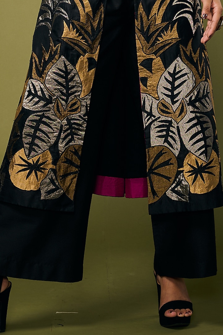 Black Silk Embroidered Jacket by Taika By Poonam Bhagat at Pernia's Pop Up Shop