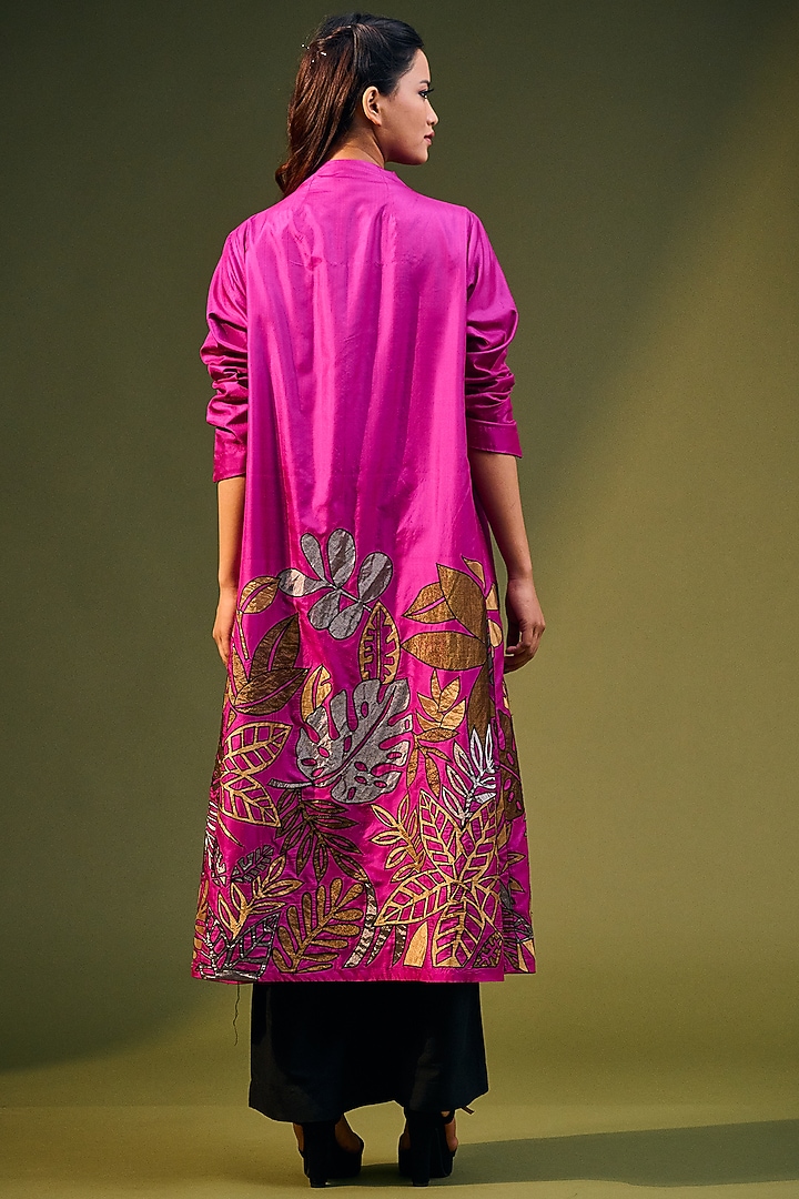 Fuschia Silk Embroidered Jacket by Taika By Poonam Bhagat at Pernia's Pop Up Shop