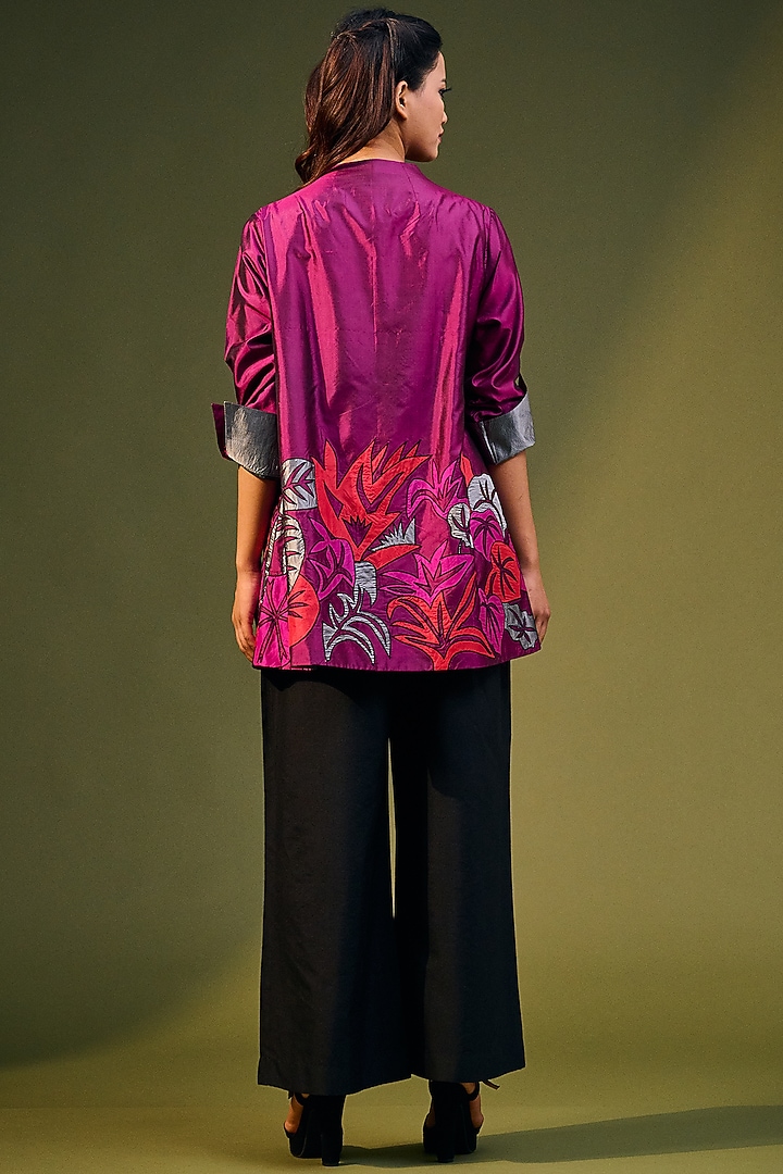 Ruby Silk Embroidered Jacket by Taika By Poonam Bhagat at Pernia's Pop Up Shop