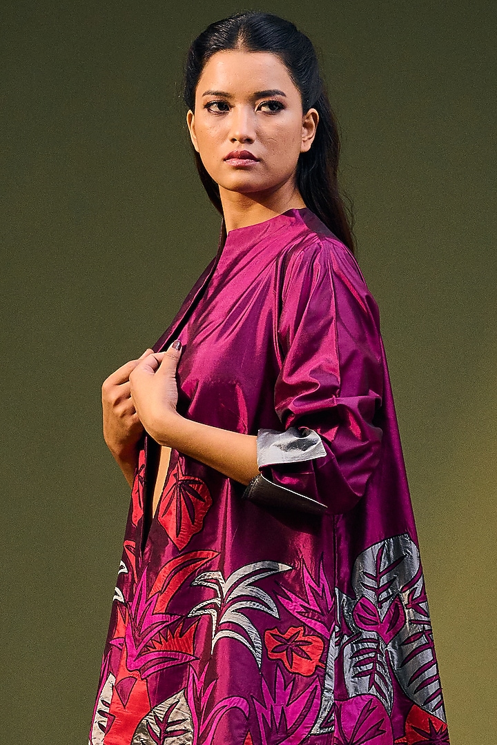 Ruby Silk Embroidered Jacket by Taika By Poonam Bhagat at Pernia's Pop Up Shop