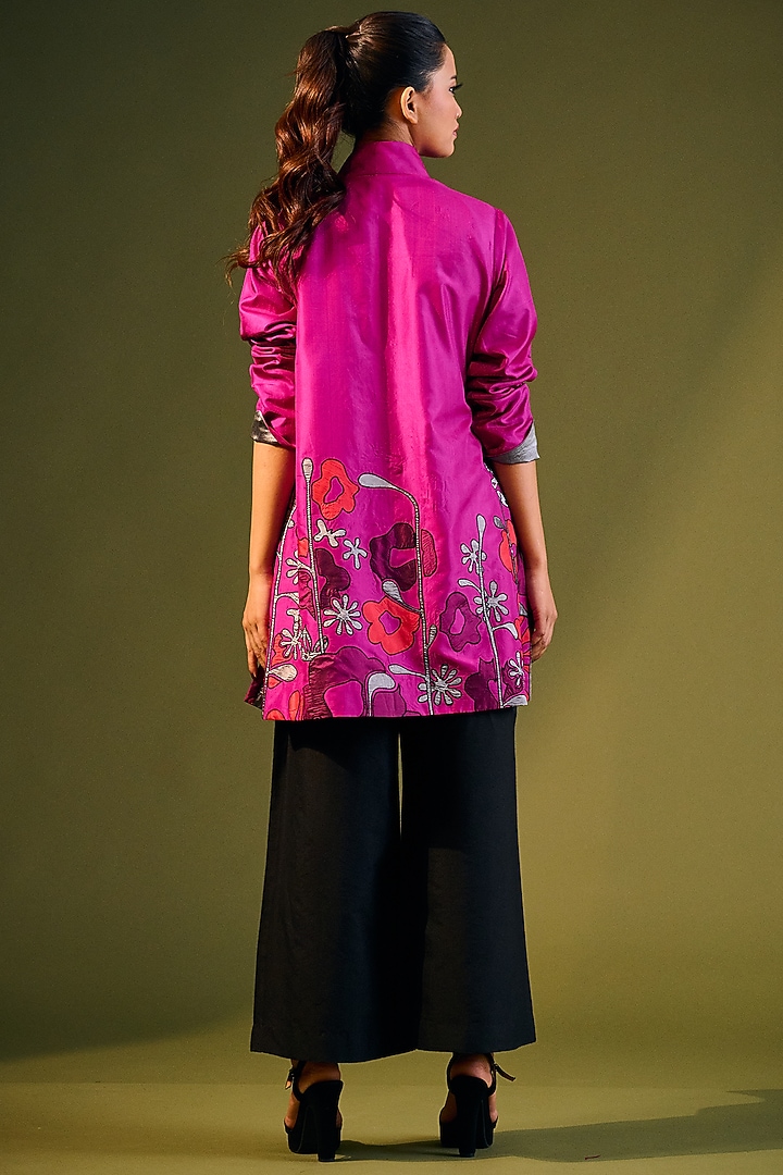 Fuschia Silk Embroidered Jacket by Taika By Poonam Bhagat at Pernia's Pop Up Shop