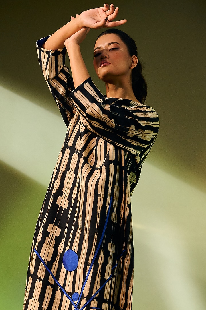 Black Printed Vacation Dress by Taika By Poonam Bhagat at Pernia's Pop Up Shop