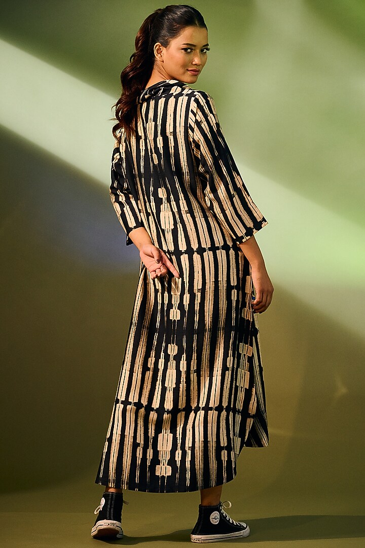 Black Silk Printed Vacation Dress by Taika By Poonam Bhagat at Pernia's Pop Up Shop