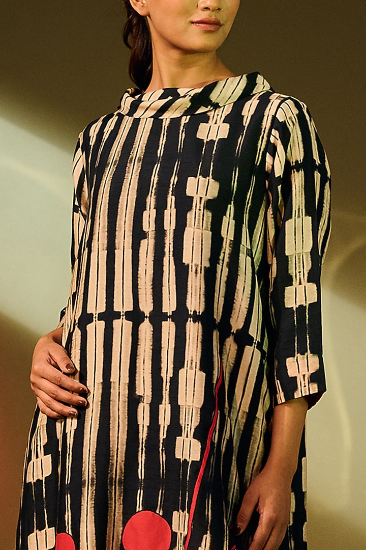 Black Silk Printed Vacation Dress by Taika By Poonam Bhagat at Pernia's Pop Up Shop