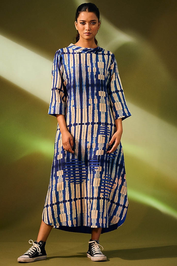Blue Printed Vacation Dress by Taika By Poonam Bhagat at Pernia's Pop Up Shop