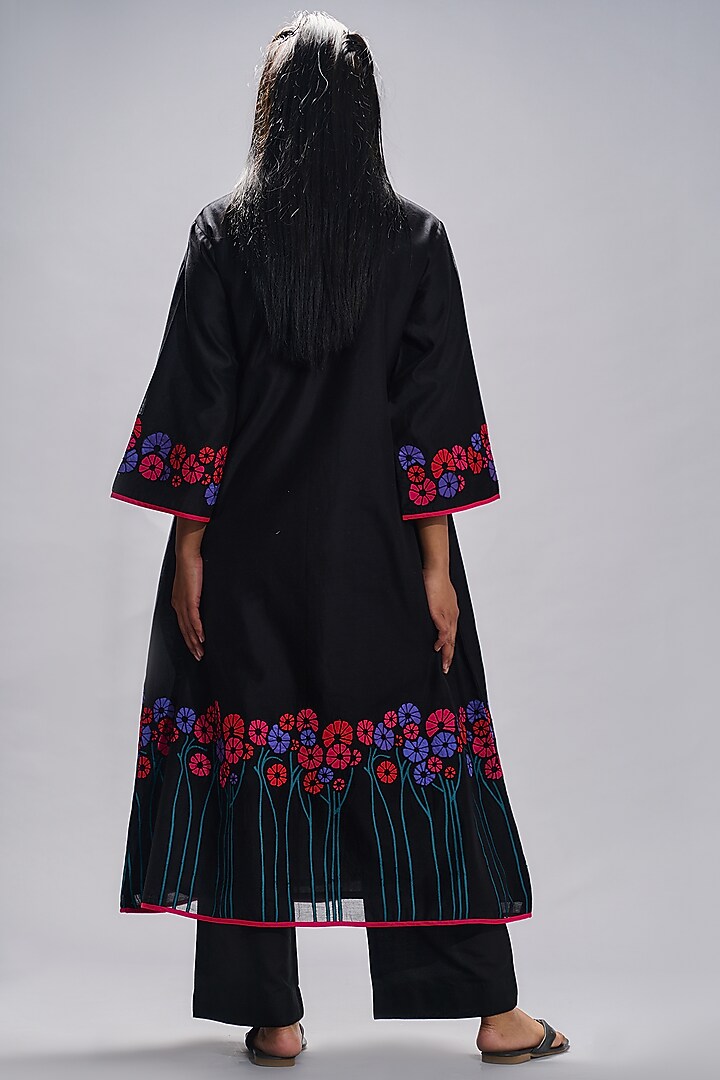 Black Chanderi Embroidered Party Wear Anarkali Set by Taika By Poonam Bhagat at Pernia's Pop Up Shop