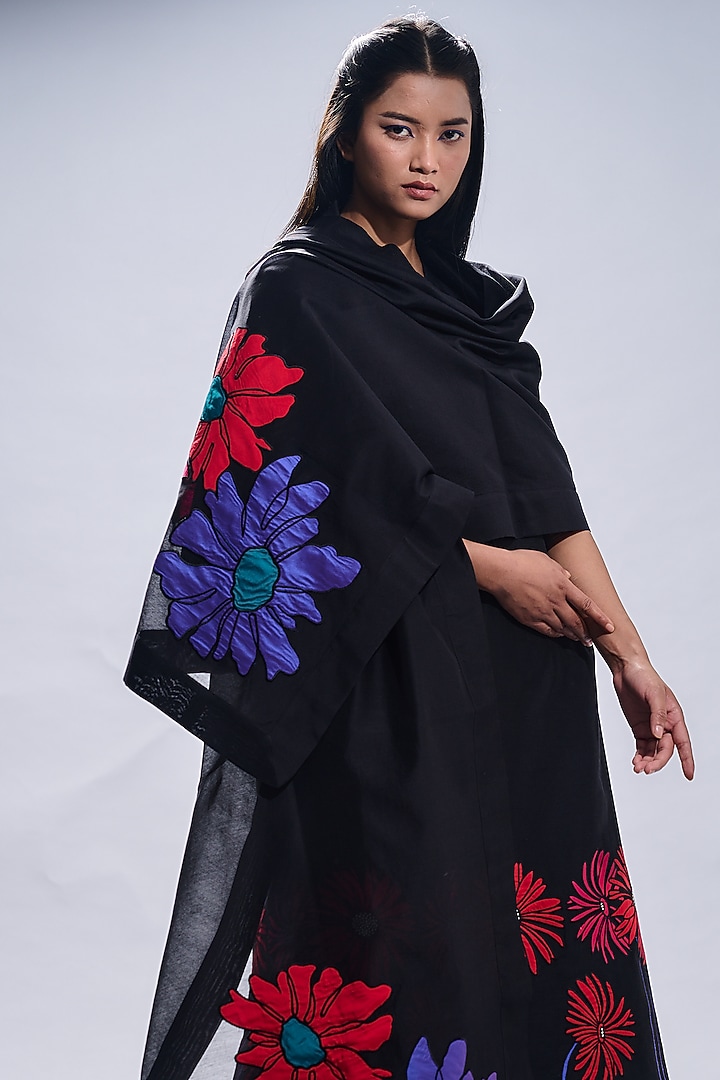Black Chanderi Party Wear Anarkali Set by Taika By Poonam Bhagat at Pernia's Pop Up Shop