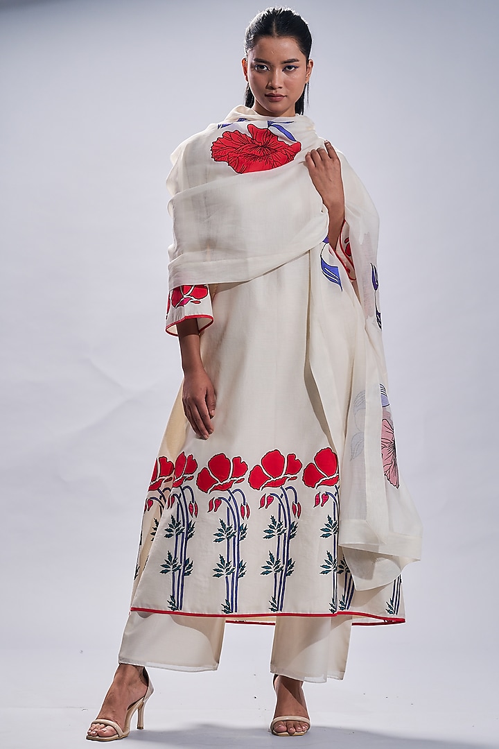 Ivory Embroidered Anarkali Set by Taika By Poonam Bhagat at Pernia's Pop Up Shop