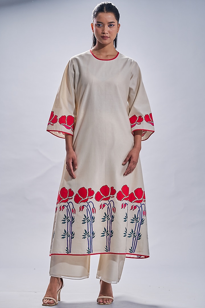 Ivory Embroidered Party Wear Anarkali Set by Taika By Poonam Bhagat at Pernia's Pop Up Shop