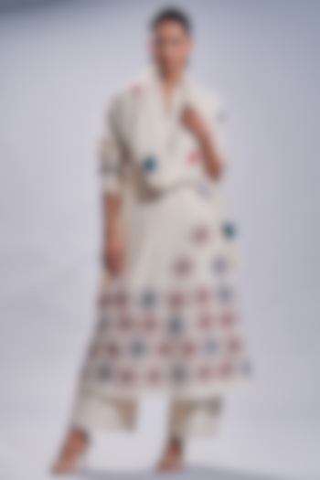 Ivory Floral Embroidered Anarkali Set by Taika By Poonam Bhagat at Pernia's Pop Up Shop