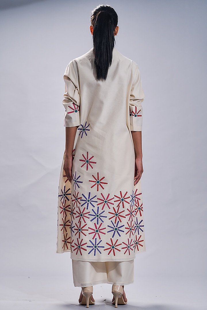 Ivory Floral Embroidered Party Wear Anarkali Set by Taika By Poonam Bhagat at Pernia's Pop Up Shop